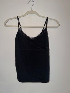 Vintage Y2K GAP Cami Top S Cotton Tank Black Sequined Lace Ballet Core Stretchy